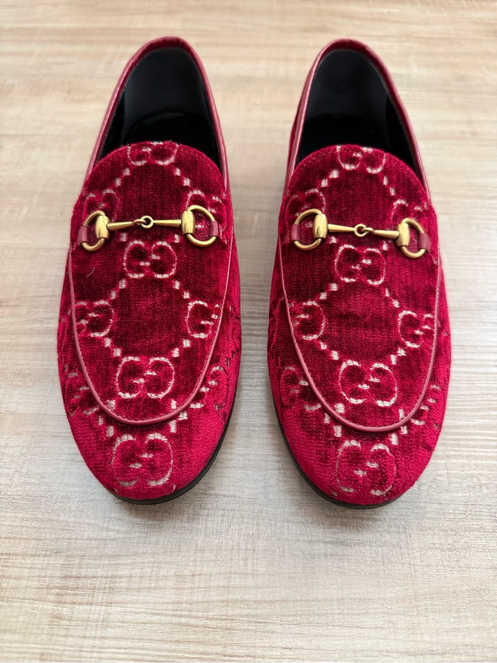 Gucci Red Velvet Horsebit Loafers